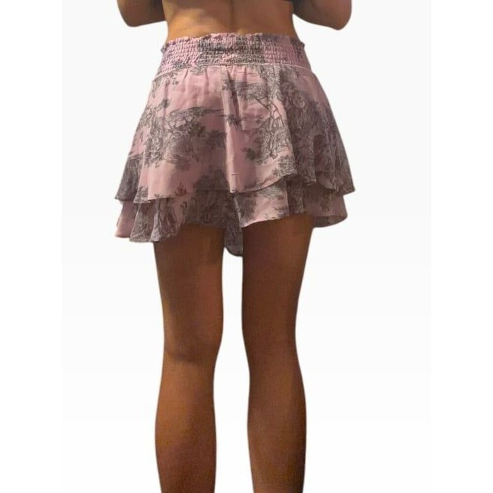 Urban Outfitters Pink tiered mini skirt with toile print XS